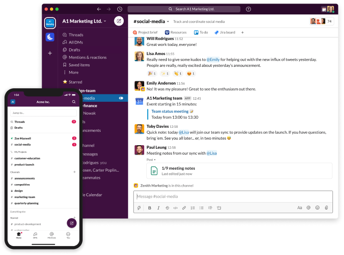 An example image of Slack running on the desktop and a mobile phone